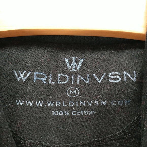 WRLDINVSN Mens World Peace Pullover Graphic Hoodie Black Medium Cotton - Picture 8 of 11